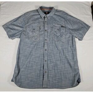 Hawx Mens XL Button Up Short Sleeve Shirt Work Gear Blue Grey With Pockets